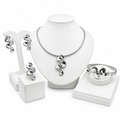 Silver sculpted wave 4-piece jewelry set with necklace, earrings, ring and bangle