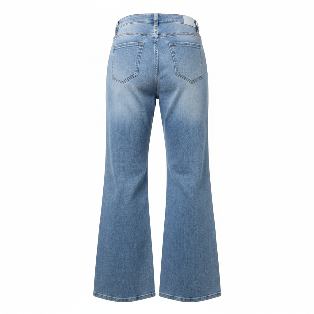 Light Blue Rhinestone Vine Flare-Leg Denim Jeans - Ghost Mannequin Back