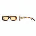 Unisex oversized flat-top sunglasses tortoiseshell acetate frame amber honey lens gold geometric bridge and temple hardware – front and side view