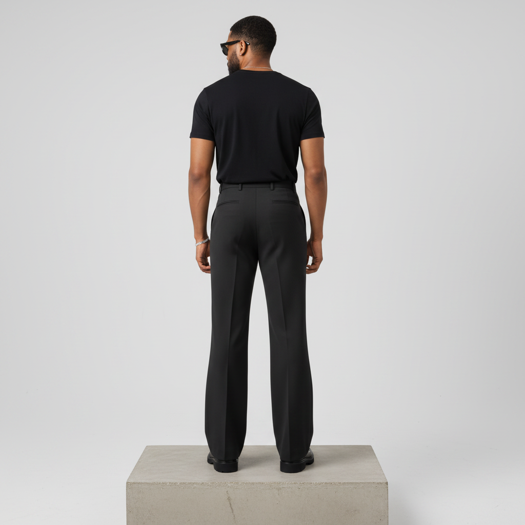 Charcoal Wide-Leg Flared Trousers - Model Back