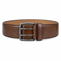 Brown Python Embossed Leather Gunmetal Buckle Belt - Front View