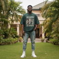 Men's Dark Green Oversized Vintage Concert Graphic Tee – Nigerian Male Model Shot