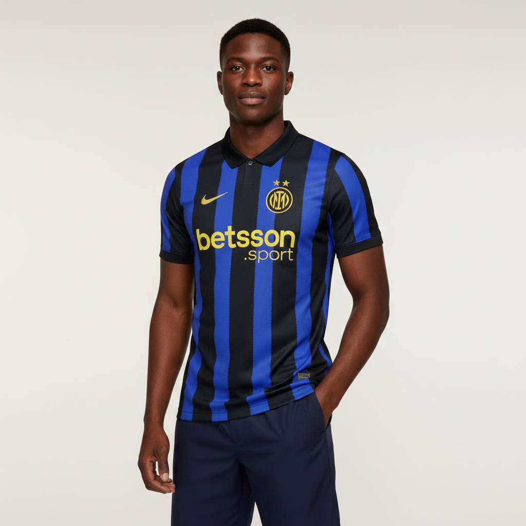 Nigerian male model wearing Inter Milan home jersey