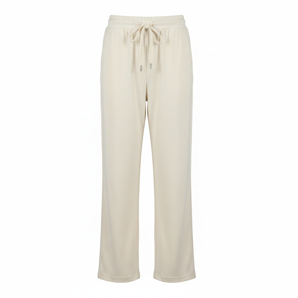 Cream Relaxed Fit Jogger Trousers - Ghost Mannequin Front View