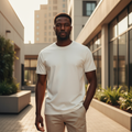Plain Off-White Tee front view on Nigerian male model