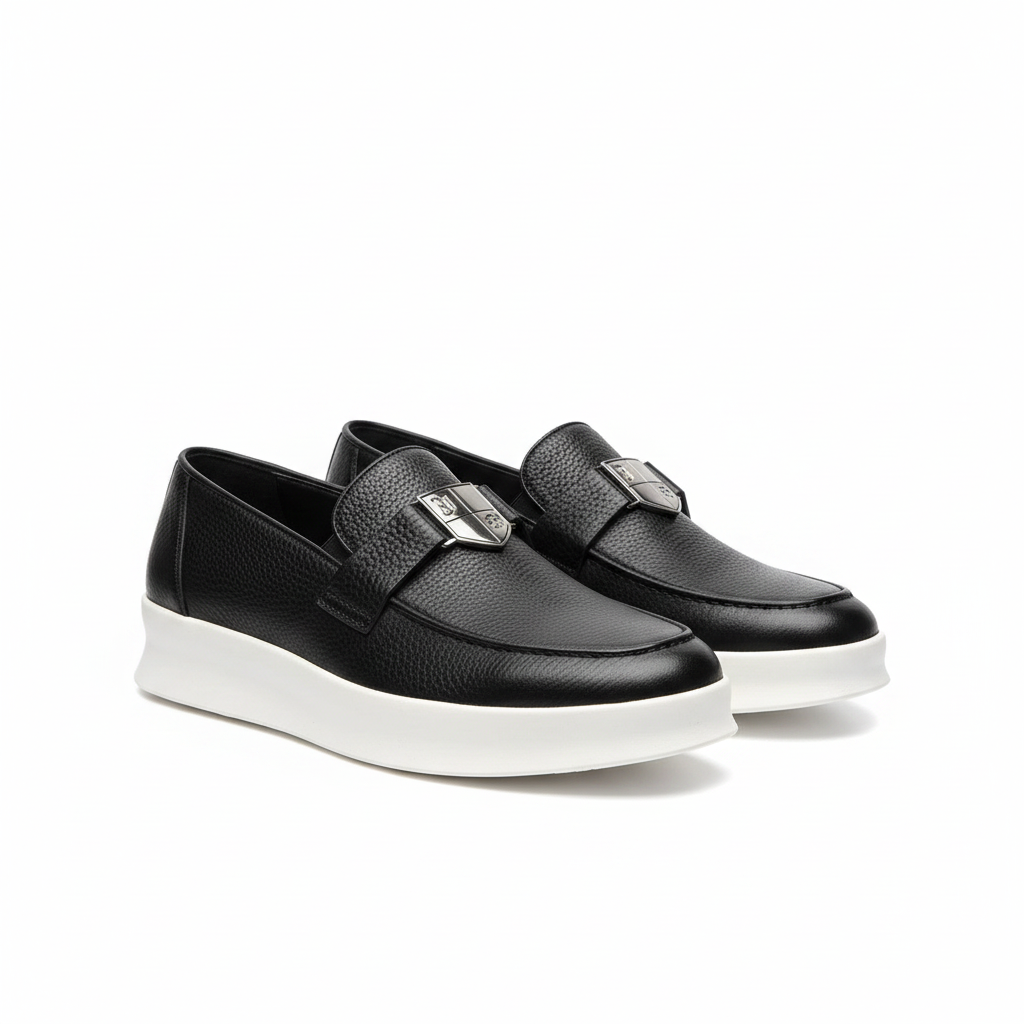 Men's Black Leather Platform Slip-On Loafer – Pair View