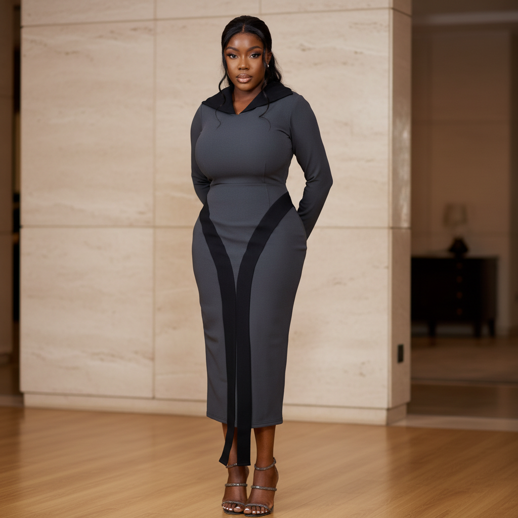Shadow Panel Bodycon Midi Dress – Model Shot