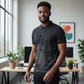 Black Tonal Camo Polo Shirt on Nigerian male model