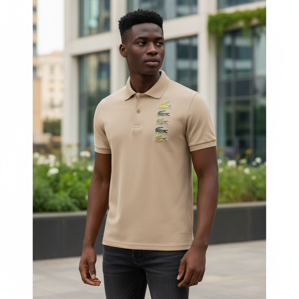 Khaki Gradient Croc Patch Polo - Model Shot