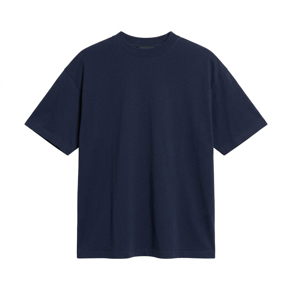 Plain navy crew-neck T-shirt on an invisible mannequin