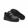 Steezu all-black velcro low-top sneaker ghost mannequin product shot, plain white background