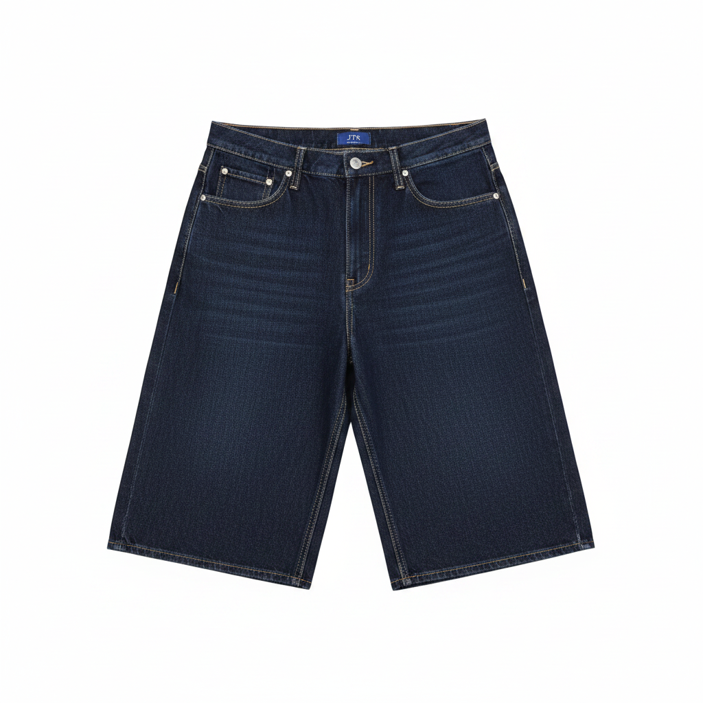 Men's Dark Navy Clean Wash Denim Shorts – Ghost Mannequin Front View