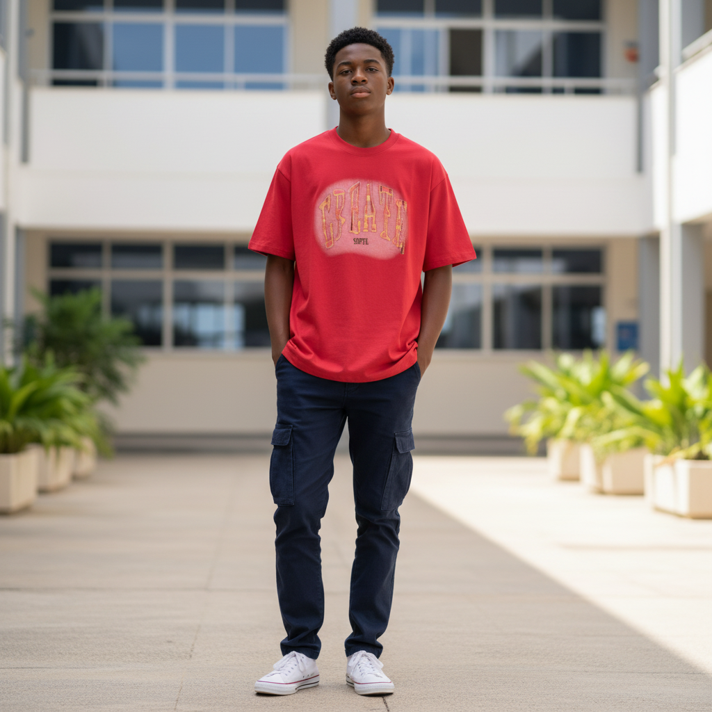 Glow Text Graphic Tee Red - Front Model View