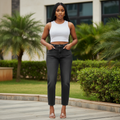 Washed Black High-Waist Straight Jeans - Front Model