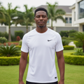 Nigerian male model wearing white breathable sport jersey