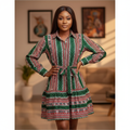 Adire Stripe Ruffle Shirt Dress - Model Shot