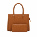 Cognac textured tote bag with matching zip-around wallet