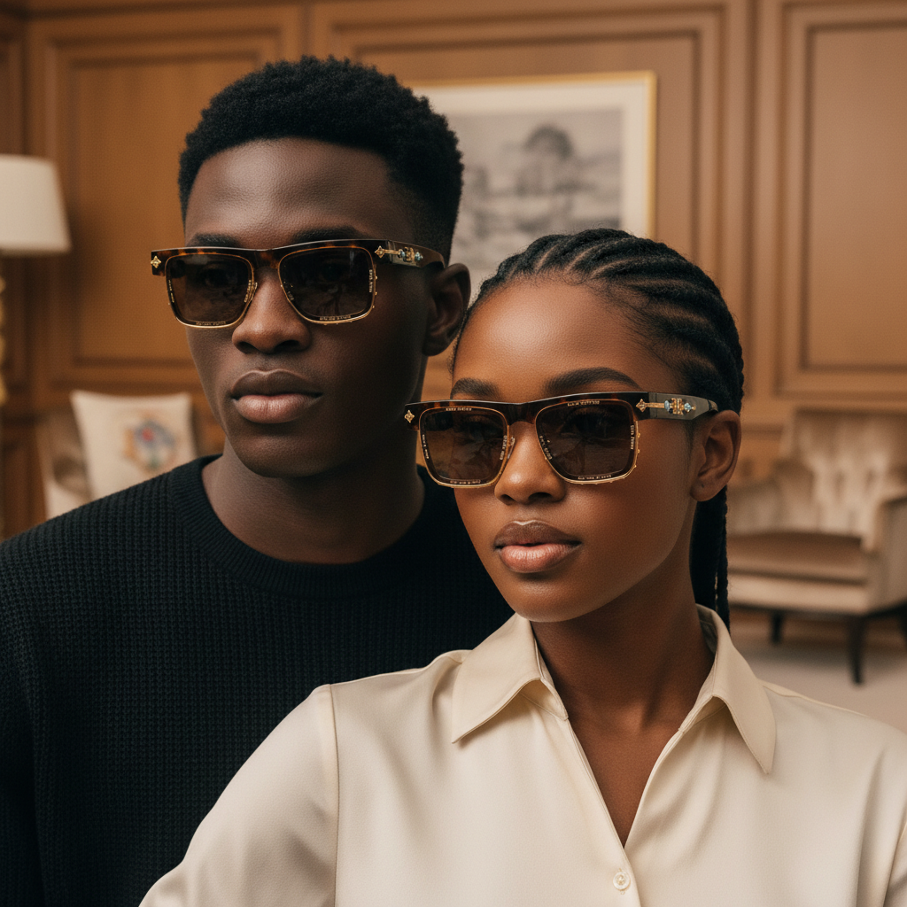 Square Half-Rim Sunglasses Tortoiseshell Brown – Unisex Model Shot Together