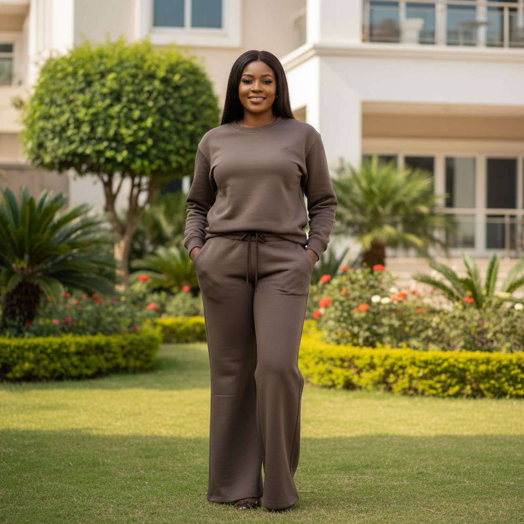 Female Nigerian Model - Mocha Flare Pants Front