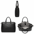 Sobar black pebbled leather laptop tote ghost mannequin front side and interior view