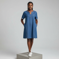 Blue Denim Mini Dress - Model Front View