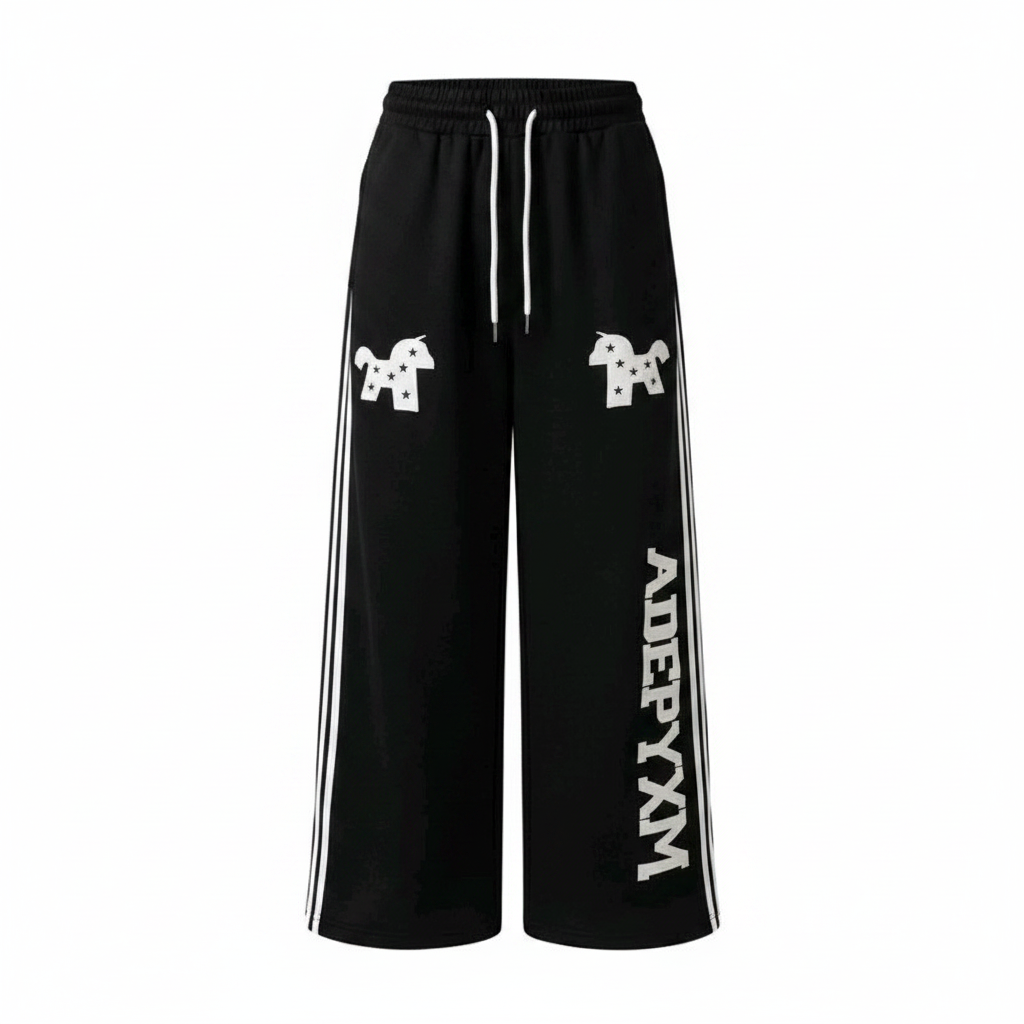 Ghost mannequin black ADEPYXM wide-leg stripe joggers