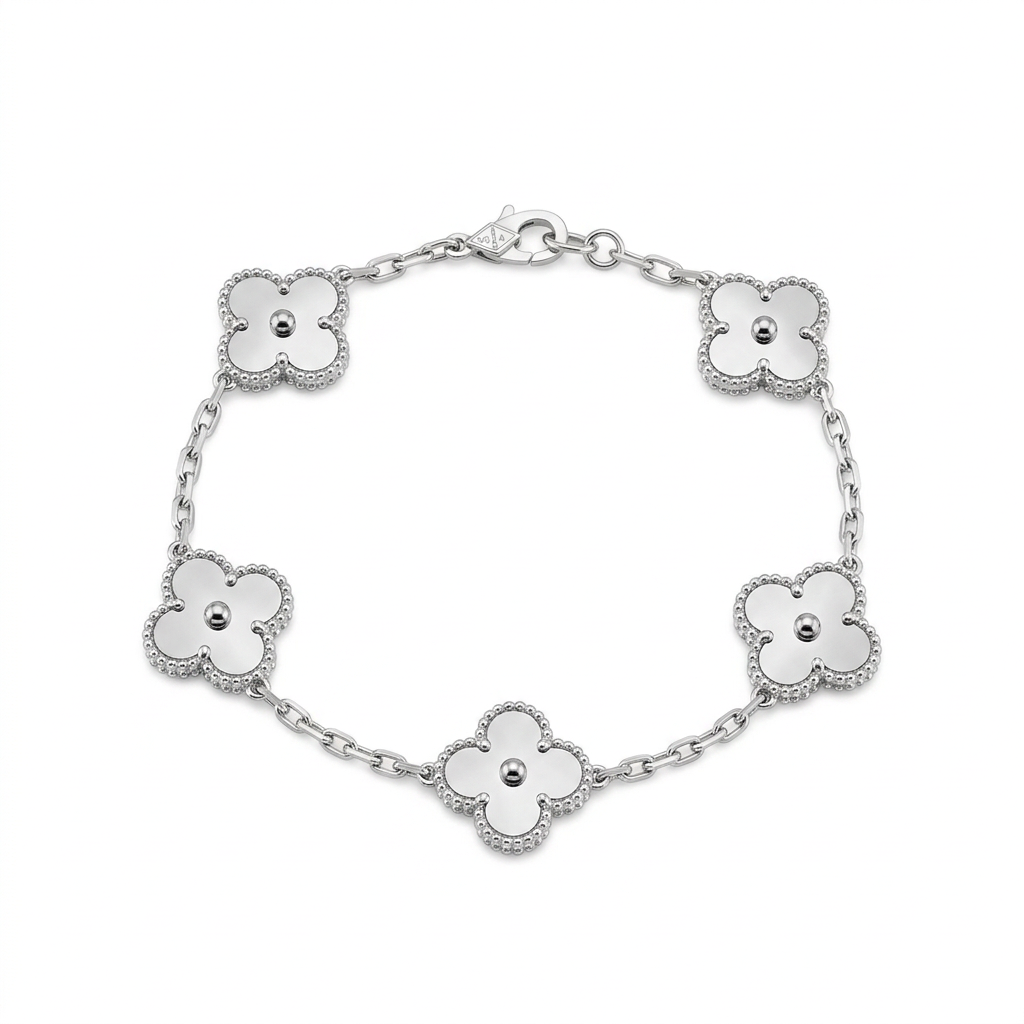 Silver-tone polished clover charm bracelet