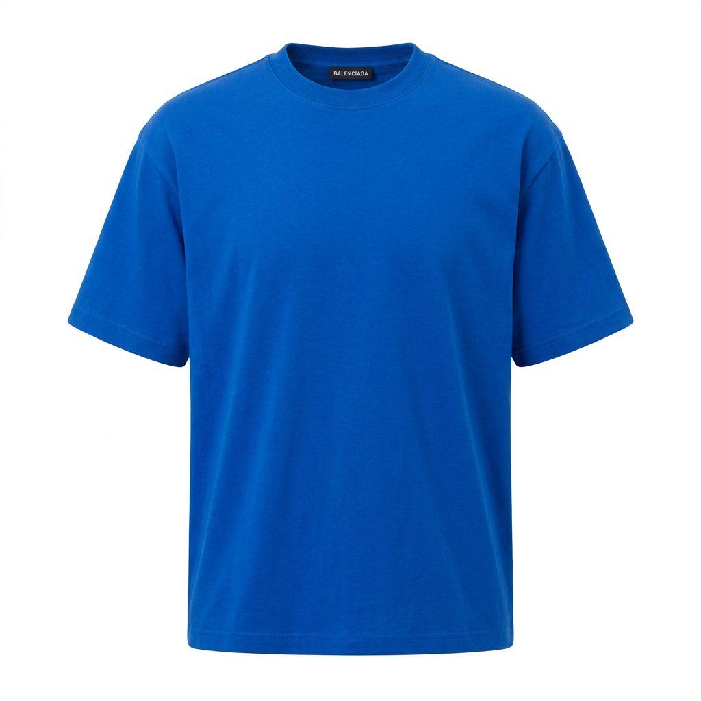 Royal-blue plain crew-neck T-shirt on an invisible mannequin
