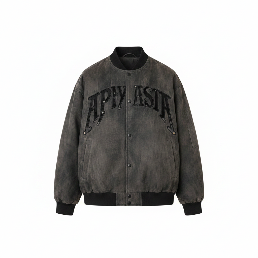 Men's Washed Charcoal Suede-Effect Varsity Bomber Jacket – Ghost Mannequin