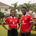Nigerian female and male models wearing red polo collar football jersey