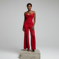 Red Cowl Neck Split-Leg Jumpsuit - Model Shot