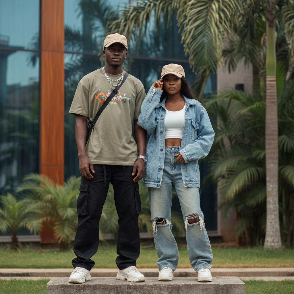 Unisex Classic Face Cap – Nigerian Male and Female Models Side by Side