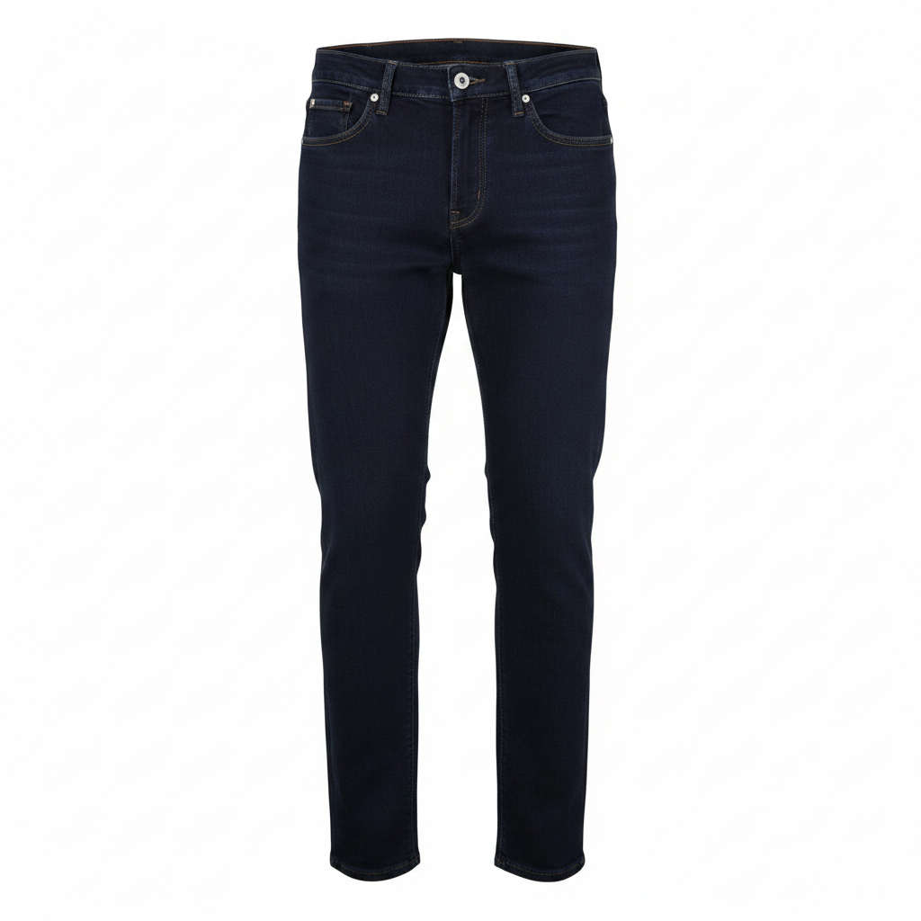 Dark blue jeans on ghost mannequin, white background