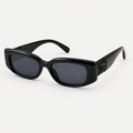 AI-generated black rectangular sunglasses with patterned side detail