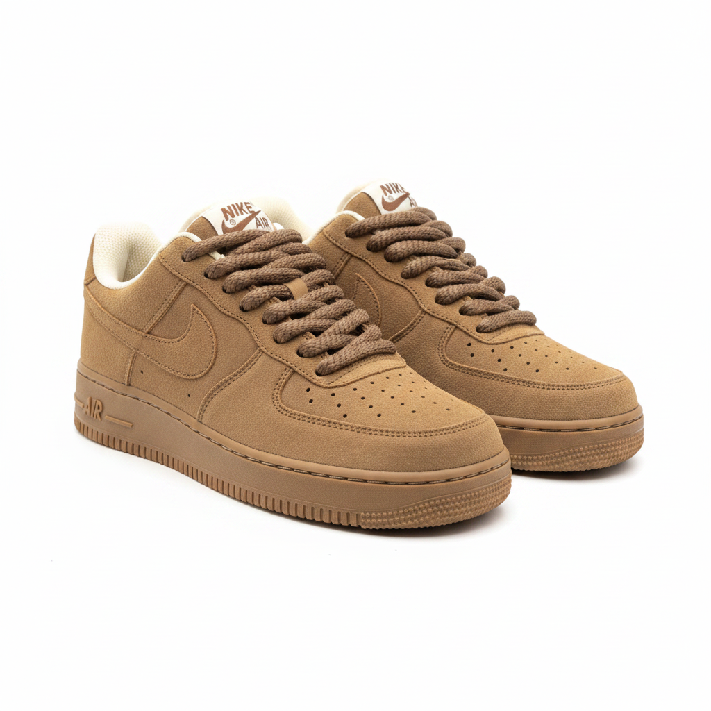 Nike Air Force 1 Low wheat suede sneaker ghost mannequin product shot