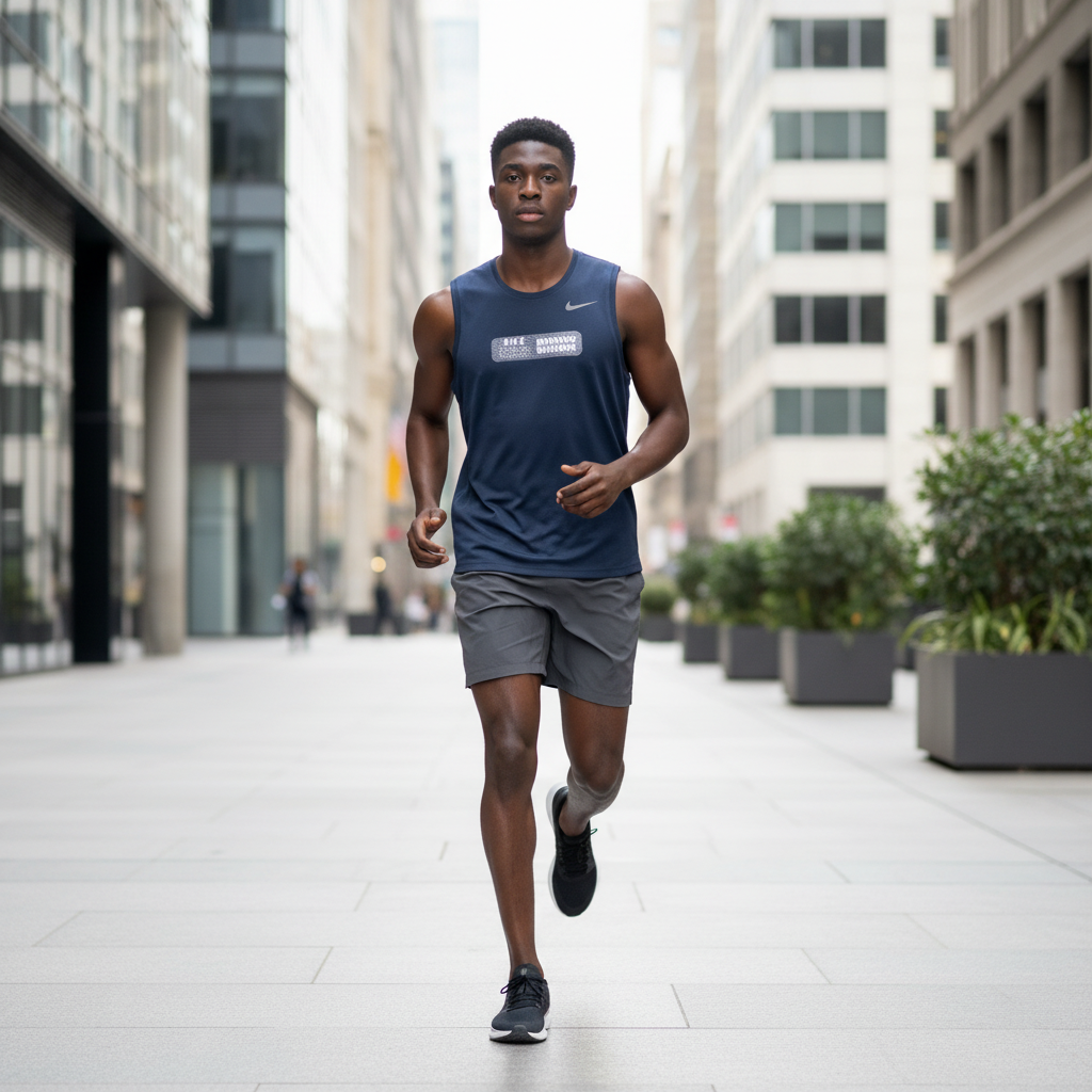 Nike Running Division navy mesh sleeveless sport vest on male model