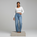 Light Blue Wash Wide-Leg Denim Jeans - Model Front