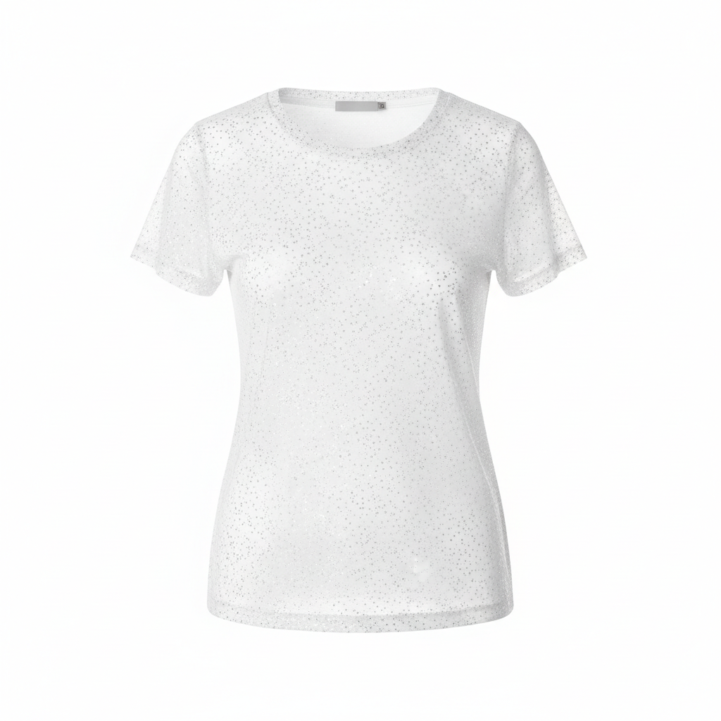 White Sparkle Glitter Dot Tee - Ghost Mannequin Front