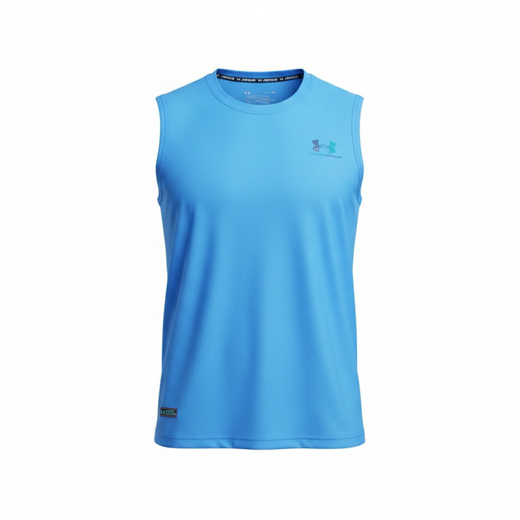 Under Armour sky blue sleeveless sport vest ghost mannequin view