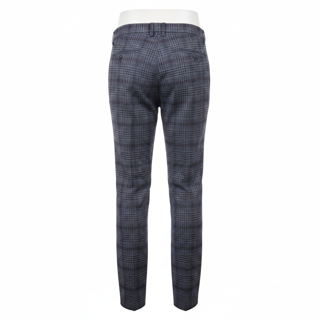 Navy Grey Glen Plaid Trousers – Back Ghost Mannequin