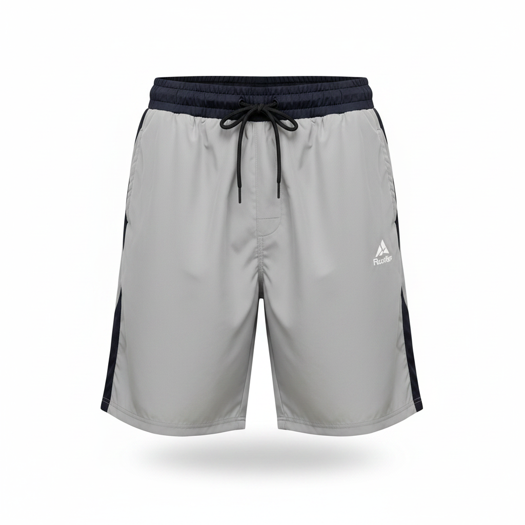 Light grey black band sport shorts ghost mannequin view