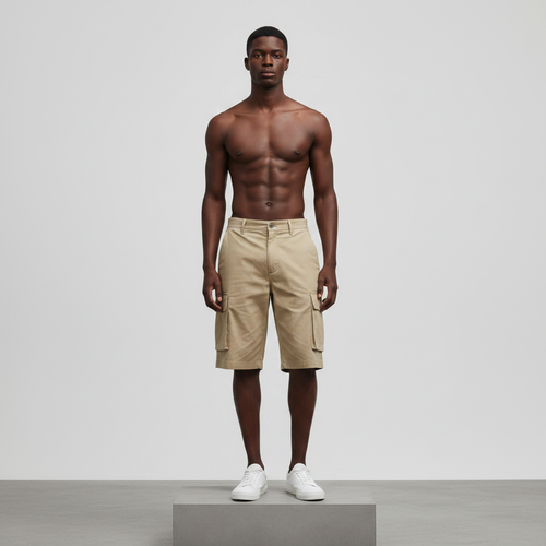 Khaki Cargo Shorts – Front Model