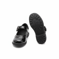 Girls' black patent Mary Jane school shoes with square buckle and brogue detail — ghost mannequin complete pair