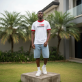 Men's White Red Trim Ringer T-Shirt Speed Graphic – Nigerian Male Model Shot