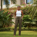 Model shot — Women's Olive Straight-Leg Trousers