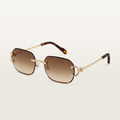 AI-edited gold-tone square sunglasses with brown gradient lenses