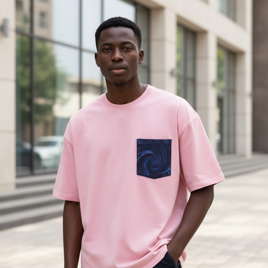 Pink Contrast Pocket T-Shirt – Model Shot