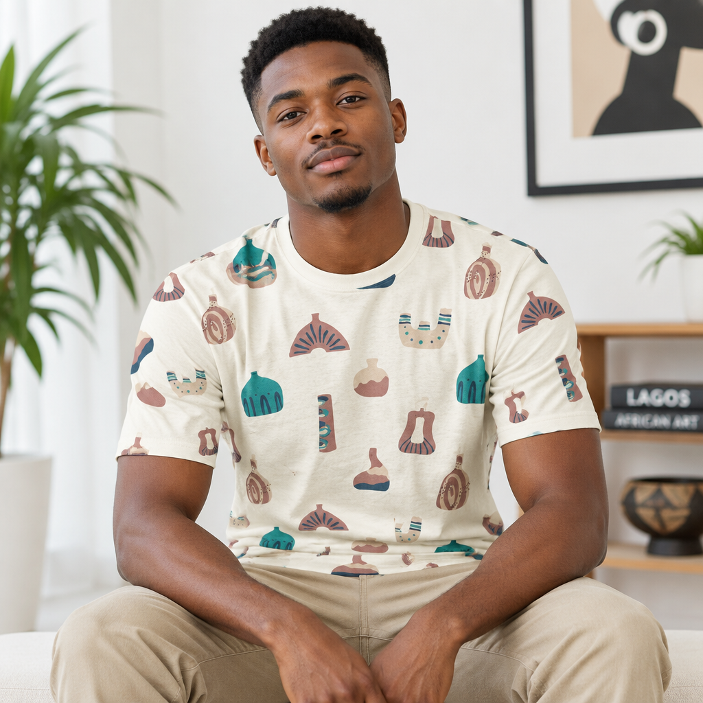 Ceramic Pottery All-Over Print Tee Cream – Model Shot