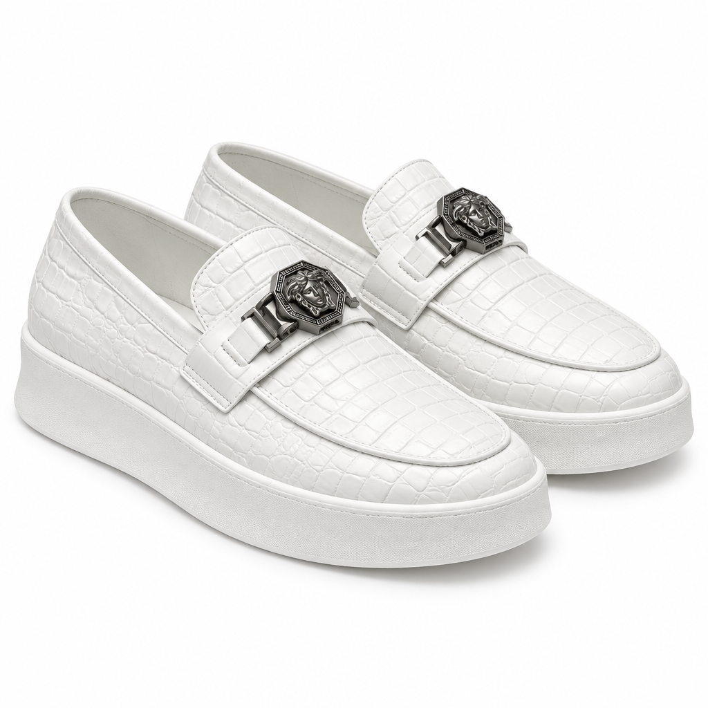 White Croc-Embossed Leather Platform Loafer – Catalog Shot