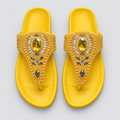 Pair of yellow gold-beaded thong sandals